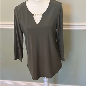 Jones New York Khaki Blouse with Metallic Detail